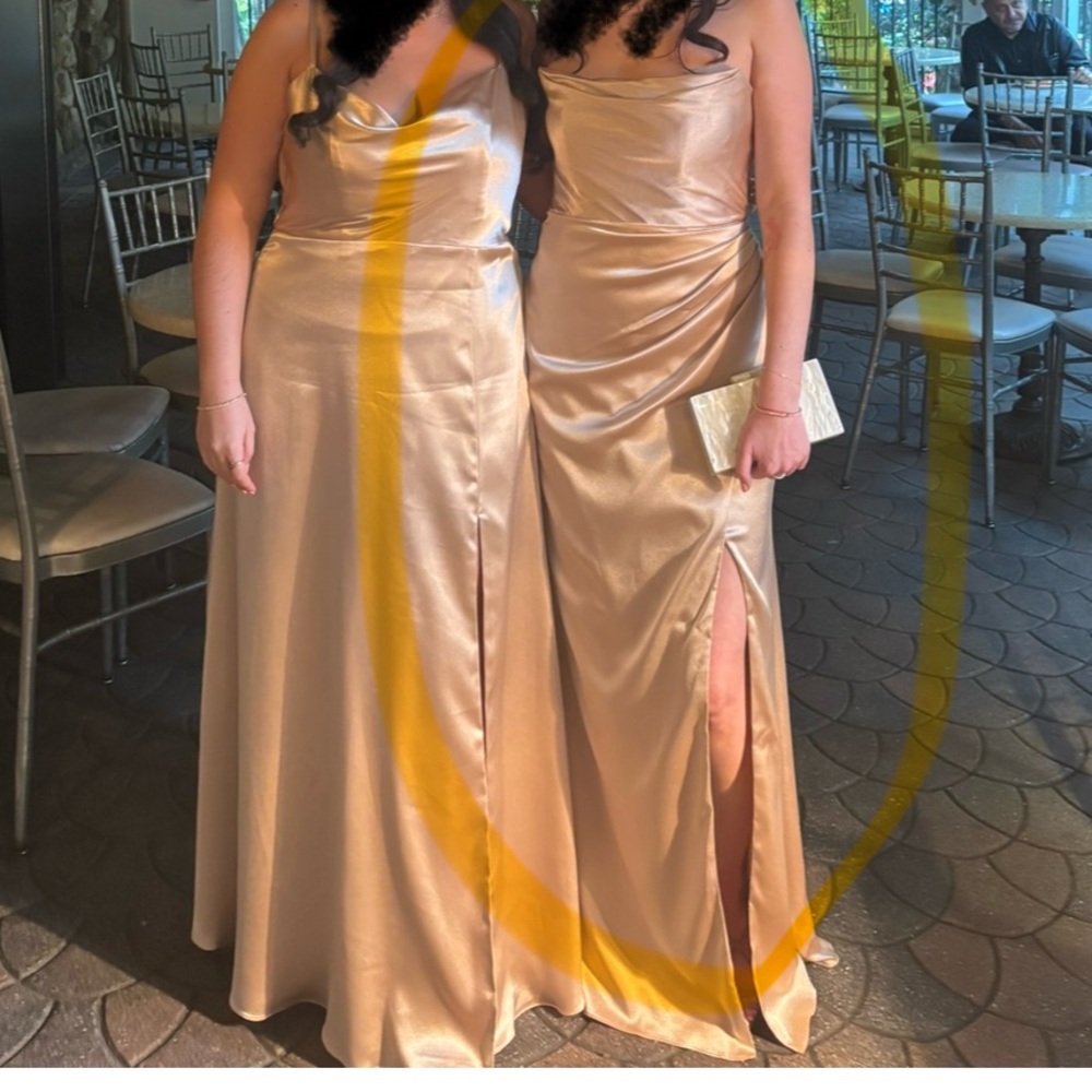 Azazie Leonis Gold Satin Dress - Picture 6 of 6